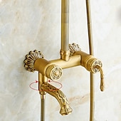 cheap Shower Faucets-Shower Faucet,Rainfall Shower System Body Jet Massage Set - Handshower Included pullout Rainfall Shower Antique Vintage Style Antique Brass Mount Inside Brass Valve Bath Shower Mixer Taps