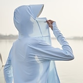 preiswerte Wasserdichte Jacken-Frauen UPF 50+ UV-Sonnenschutz Kapuzenpullover mit Reißverschluss Langarm Angeln Laufen Wanderjacke Sommer Außenbelüftung UV-beständig Frontreißverschluss Dehnbare Jacke Klettern Strand Camping