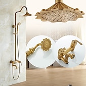 cheap Shower Faucets-Shower Faucet,Rainfall Shower System Body Jet Massage Set - Handshower Included pullout Rainfall Shower Antique Vintage Style Antique Brass Mount Inside Brass Valve Bath Shower Mixer Taps