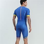 halpa Miesten vaatesarjat-BOESTALK Miesten Lyhythihainen Triathlon Tri -puku Kesä Spandex Vihreä / Keltainen Taivaan sininen Sininen Raita Tilkkutäkki Pilkku Pyörä Liikunta-asut Hengittävä Anatominen tyyli Nopea kuivuminen