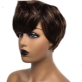 cheap Human Hair Capless Wigs-Human Hair Wig Short Natural Wave With Bangs Black Burgundy Dark Brown Soft Party Women Capless Brazilian Hair Women&#039;s Natural Black #1B Black / Grey Medium Brown#4 6 inch Party / Evening Daily Daily