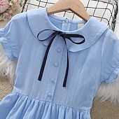 ieftine Rochii Casual-Copii Fete Rochie Mată Manșon scurt Școală Sporturi &amp; Exterior Zilnic Mâneci Bufante Imprimeu De Bază 90% bumbac Lungime Genunchi Vară 3-10 ani Roz Îmbujorat Albastru piscină