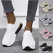 levne Dámské tenisky-dámské černé úpletové slip-on tenisky – stylové neformální boty se zlatým akcentem na podpatku, lehké a pohodlné na denní nošení