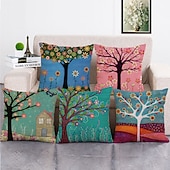 baratos estilo floral e plantas-conjunto de 5 fronhas estilo pastrol pintura a óleo capa de almofada sofá para casa almofada de linho falso para sofá-cama cadeira
