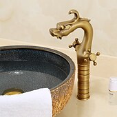 お買い得  クラシカル-ビンテージ バスルーム シンク ミキサー 蛇口、洗面所 モノ 洗面台 タップ クラシック アンティーク 真鍮 センターセット 2 ハンドル 1 穴 ウォーター タップ コールド ホット ホース付き