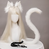 お買い得  ヘアスタイリングアクセサリー-猫耳と尻尾のスーツ、動物アニメフェイクファー子猫耳ヘッドバンド、かわいい猫フェイクファーぬいぐるみヘッドドレスヘアフープロリータカーニバルコスプレ衣装パーティーヘッドピース