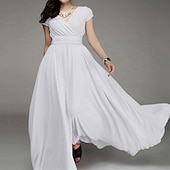 abordables Robes habillées-Femme robe longue robe soirée Robe casual Robe Évasée Moderne Robe chic robe demoiselle d honneur du quotidien Rendez-vous Mince Couleur monochrome Manche Courte Col V Noir Blanche Jaune Vin Et