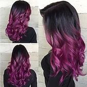 voordelige Synthetische trendy pruiken-zwarte tot rode pruik vrouwen lange golvende pruik kant kleur synthetische hittebestendige pruik voor dagelijks party kostuum halloween kerstfeest pruiken