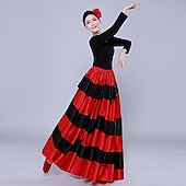 baratos Trajes de Dança-Mulheres Flamenco Señorita Dançando Traje de Dança de Tango à moda Poliéster Vermelho Saia