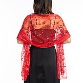 voordelige Sjaals-Sjaal &amp; Omslagdoek Omslagdoeken Damesomslag Glitter &amp; Sprankel Elegant Bruids Mouwloos Polyester Bruiloftsomslagen Met Prints Voor Bruiloft Zomer