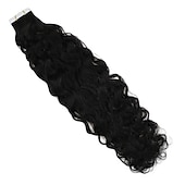 abordables Extensions Adhésives-bande dans les extensions vague naturelle 14 pouces 50gram naturel noir bande dans les extensions de cheveux de vrais cheveux humains extensions de cheveux ondulés naturels