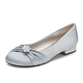 cheap Semi-Formal-White Satin Wedding Flats for Women with Flower Embellishment and Low Heel, Comfortable Bridal Shoes