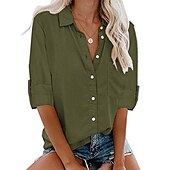 cheap Shirts-Women&#039;s Shirt Linen-Inspired Shirts Button Up Blouse Plain Elegant Business Basic Long Sleeve Shirt Collar Regular Tops Work Daily Weekend Black White Gray Fall &amp; Winter