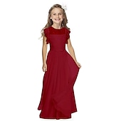 preiswerte Kleider für die Blumenmädchen-Blumenmädchenkleid Mädchen Partykleid Leistung Hochzeit Party Mode Prinzessin einfarbig Kurzarm Rundhalsausschnitt Schwarz Weiß