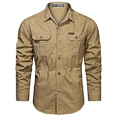 preiswerte Arbeitshemden für Herren-Herren Knopfhemd Hemd Cargo-Shirt Schwarz Weiß Armeegrün Khaki Dunkelblau Langarm Feste Farbe Umlegekragen Strasse Täglich Vordertasche Bekleidung Baumwolle Modisch Brautkleider schlicht Komfortabel