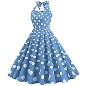 baratos Conjuntos-Anos 50 Retro Vintage Rockabilly Vestido swing Vestido Flare Bolinhas Fantasia Mulheres Festa / Noite Festa de Solteira Adulto Vestido Bandana Vestidos de baile