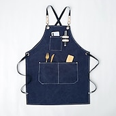 economico grembiule-grembiule da cuoco nero per uomo donna con tasca, grembiule da lavoro in tela di cotone incrociato sul retro resistente regolabile
