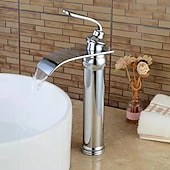 abordables Classiques-robinet de lavabo de salle de bain en laiton, robinets de bain à une poignée en or rose cascade avec eau chaude et froide