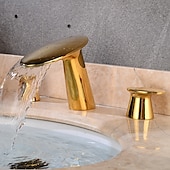 cheap Multi Holes-Widespread Bathroom Sink Faucet,Two Handle Three Holes Waterfall  Electroplated Bath Taps