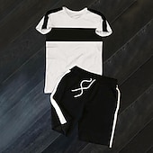 olcso Férfi pólószettek-Férfi Póló öltönyök Tracksuit Teniszing Rövidnadrág és póló szett Rövid ujjú Terített nyak Tavaszi nyár Színes Sportok Divat Dizájn 2 db Szabadtéri Utca Hétköznapi Fekete Fehér Sárga Férfi felső póló