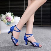 economico Scarpe per balli latini-scarpe da ballo latino in raso rosso da donna – tacchi da sala da ballo con cinturino e suola in pelle scamosciata per salsa e performance
