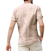 cheap Classic-Men&#039;s Linen Shirt Band Collar Shirt Summer Shirt Beach Wear Casual Shirt Solid Color Outdoor Street Black White Light Green Blue Short Sleeve Henley Summer Spring Clothing Apparel Button-Down
