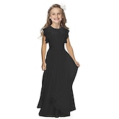 preiswerte Kleider für die Blumenmädchen-Blumenmädchenkleid Mädchen Partykleid Leistung Hochzeit Party Mode Prinzessin einfarbig Kurzarm Rundhalsausschnitt Schwarz Weiß