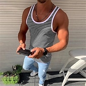billiga Gym-toppar-Herr Linne Undertröjor Ärmlös tröja Ärmlös Rund hals Sommar Randig Mode Lättvikt Andningsfunktion Utomhus Gata Ledigt Rubinrött Blå Grön Topp t-shirt för män