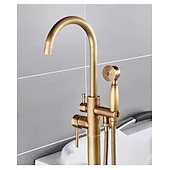 economico Rubinetti per vasca da bagno-rubinetto per vasca da bagno vintage montaggio a pavimento, miscelatore per riempimento vasca da bagno indipendente con doccetta a mano, rubinetto per doccia con beccuccio ad arco alto girevole a 360°