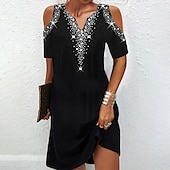 abordables Robe de cocktail-Femme Mini robe Robe casual Robe Droite basique Vacances du quotidien Sortie Standard Imprime Pois Manche Courte Col V Noir Vin Bleu de minuit Gris Eté Printemps