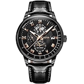 cheap Mechanical Watches-Mechanical Watch for Men Business Luxury Analog Wristwatch CalendarAutomatic Self-winding Moon Phase Waterproof Noctilucent Genuine Leather Watch Gift