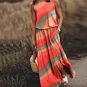 abordables Robes fleuries élégantes-Femme Robe longue maxi Robe casual Robe ethnique robe boheme mode Décontractées Extérieur Vacances du quotidien Ample Floral à imprimé arc-en-ciel Sans Manches Col Ras du Cou Jaune Rose Claire Bleu