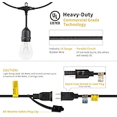 cheap Plug String Lights-S14 Global Outdoor String Lights Commercial Grade Weatherproof Strand Edison Vintage Bulbs 10m10pcs/15m15pcs Hanging Sockets UL Listed Heavy-Duty Decorative Cafe Patio Lights for Bistro Garden