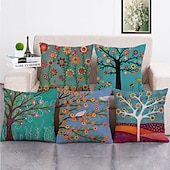 baratos estilo floral e plantas-conjunto de 5 fronhas estilo pastrol pintura a óleo capa de almofada sofá para casa almofada de linho falso para sofá-cama cadeira