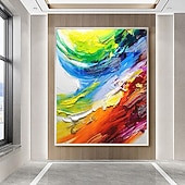 olcso Absztrakt festmények-olajfestmény 100%-ban kézzel festett falfestmény vászonra vízszintes panoráma absztrakt színes táj modern lakberendezés dekor hengerelt vászon keret nélkül feszítetlen