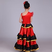voordelige Danskostuums-Voor meisjes Flamenco Senorita Dansen Tangodans Kostuum Stijlvol Polyesteri Rood Rok / Kinderen
