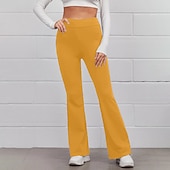 cheap Women&#039;s Flare Pants-Women&#039;s Normal Bootcut Flare Flared Pants Fashion Full Length High Waist Plain Wide Leg Comfort Micro-elastic Casual Weekend Black Yellow Red Blue Summer Spring &amp;  Fall Regular Fit