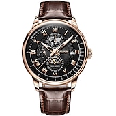 cheap Mechanical Watches-Mechanical Watch for Men Business Luxury Analog Wristwatch CalendarAutomatic Self-winding Moon Phase Waterproof Noctilucent Genuine Leather Watch Gift