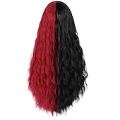 voordelige Synthetische trendy pruiken-zwarte tot rode pruik vrouwen lange golvende pruik kant kleur synthetische hittebestendige pruik voor dagelijks party kostuum halloween kerstfeest pruiken