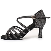 abordables Chaussures de danses latines-Chaussures de danse latine argentées et scintillantes pour femmes, sandales de danse à talons hauts et brides croisées avec semelle en daim pour la salsa latine