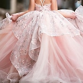 お買い得  フラワーガールのドレス-子供 女の子 フラワーガールドレス ドレス フラワー ノースリーブ 性能 結婚式 パーティー フリル メッシュ プリント プリンセス 甘い コットン チュール アシメントリー スイングドレス A ラインドレス 夏 3〜12年 ピンク