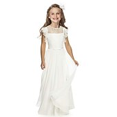 preiswerte Kleider für die Blumenmädchen-Blumenmädchenkleid Mädchen Partykleid Leistung Hochzeit Party Mode Prinzessin einfarbig Kurzarm Rundhalsausschnitt Schwarz Weiß