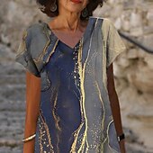 abordables Art &amp; Design Robe-Femmes Robe Midi Robe Décontractée Robe fourreau Élégant Basique Occasionnel Quotidien Week-end Robe d&#039;Été Coupe Ample Dégradé de couleur Marbre Manche Courte Col en V Bleu Été Printemps