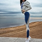 abordables Leggings y mallas de yoga-Mujer Pantalones de yoga Retazos Levantamiento de tope Control de barriga Alta cintura Entrenamiento de gimnasio Corriendo Aptitud física Leggings Prendas de abajo Bloque de color Azul blanco Otoño
