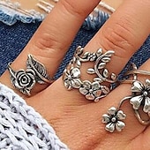 billiga Ringar-Ringuppsättning Fest Retro Silver Legering Blomma form Mode Vintage Punk 4st / Dam