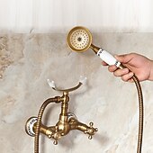 cheap Shower Faucets-Shower Faucet / Body Jet Massage Set - Handshower Included pullout Rainfall Shower Antique / Vintage Style Antique Brass Mount Inside Brass Valve Bath Shower Mixer Taps