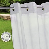 abordables Cortinas impermeables-Cortinas semitransparentes impermeables blancas para interior y exterior para boda, patio, cortina con ojales para dormitorio de boda, sala de estar, porche, pérgola, cabaña, 1 panel