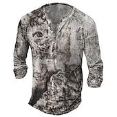 cheap Ghost&amp;Skull-Men&#039;s Graphic Skull T shirt Henley Shirt Tee Long Sleeve 3D Print Basic Classic Casual Street Casual Daily Spring &amp;  Fall Navy Blue Blue Brown Gray Henley Henley T-Shirt