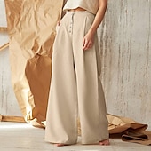 economico Pantaloni in lino e cotone semplici-Per donna Normale Culotte Gamba Larga Gamba larga Pantaloni in cotone e lino Moda Lunghezza intera Misura del girovita medio Semplice Tasche Laterali Gamba larga Baggy Comodità Inelastico Casuale