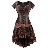 cheap Gothic-Retro Vintage Punk &amp; Gothic Medieval Skirt Outfits Masquerade Pirate Plus Size Asymmetric Hem Romantic Special Design Embroidery Fancy Dress Women's Halloween Carnival Masquerade Party Halloween